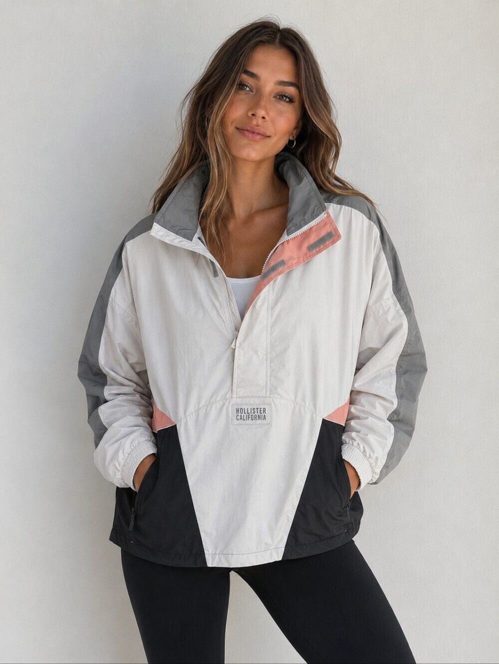 Hollister Womans Colorblock Anorak Jacket - White, Gray & Peach